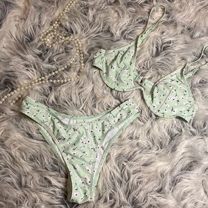NWOT Romwe mint floral swim bikini set size xsmall